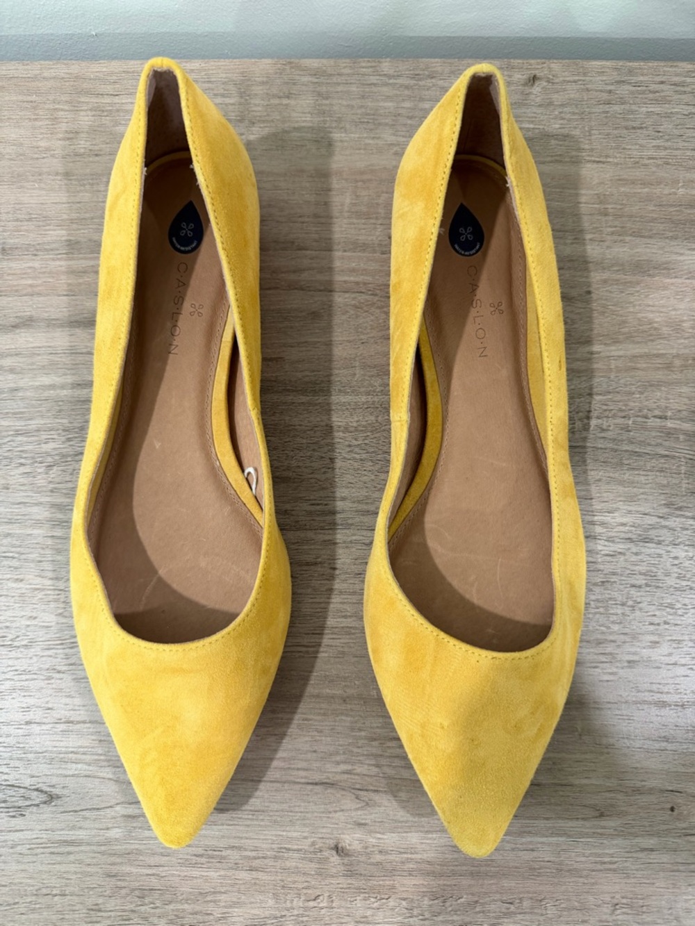 Caslon Genuine Leather Suede Pointed Toe Golden Yellow Flats - Picture 2 of 10